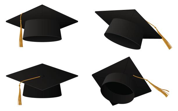 Graduation cap or hat vector illustration in the flat style. Academic caps set. Graduation cap isolated on the background.
